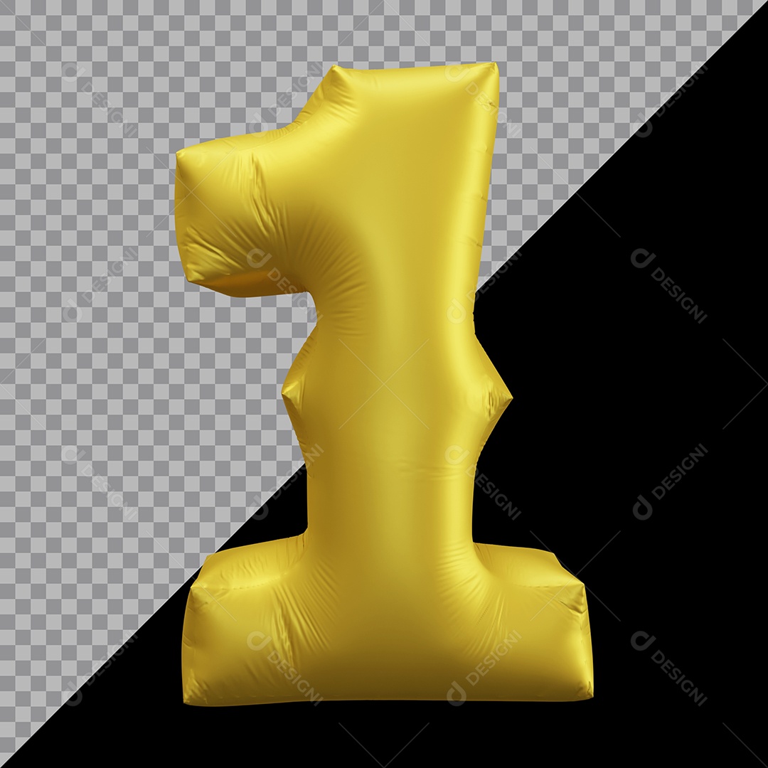Número 1 Balão Dourado Elemento 3D Para Composição PSD