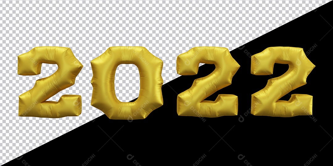 Balão do Número 2022 3D Balão Dourado Elemento 3D Para Composição PSD