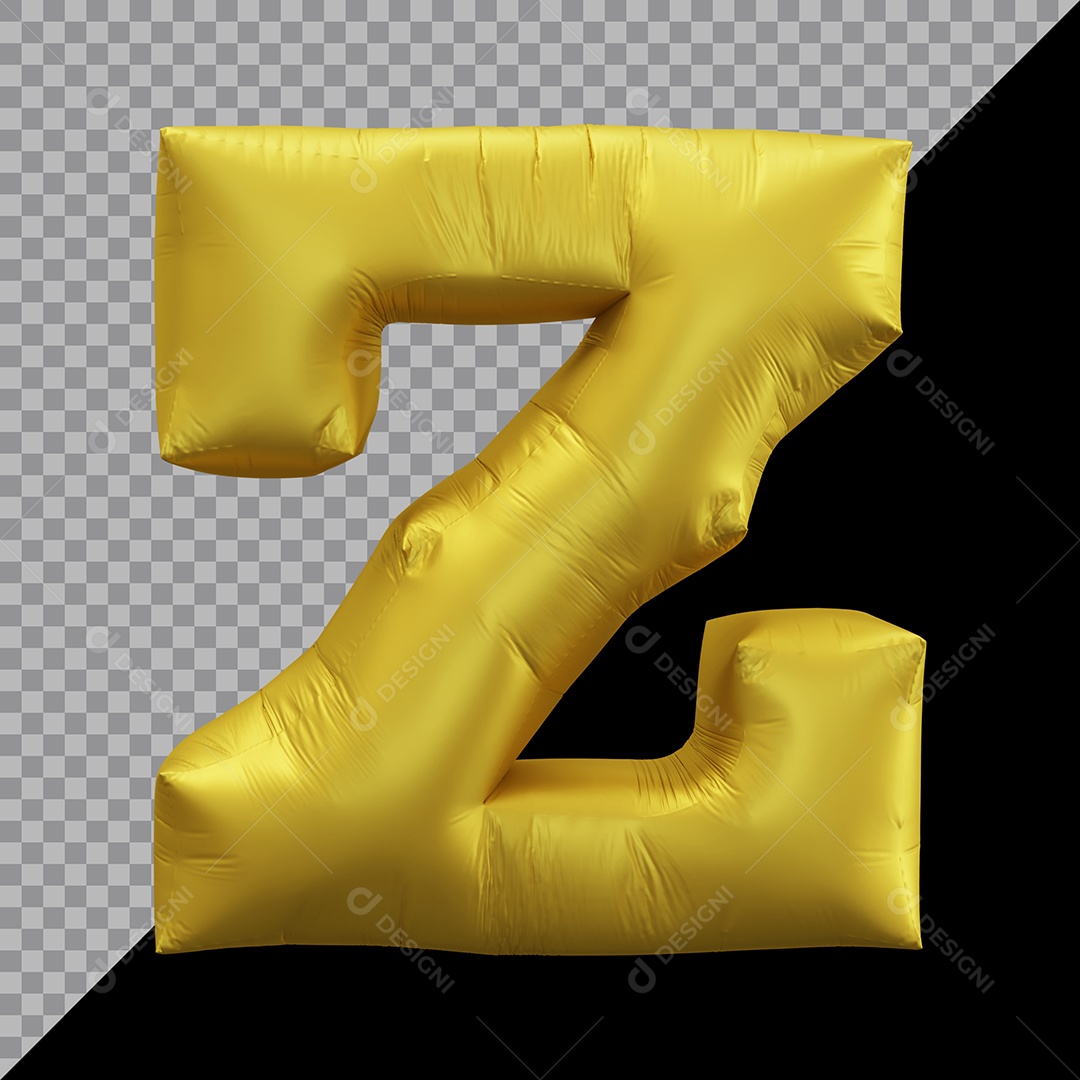 Letra Z Balão Dourado Elemento 3D Para Composição PSD
