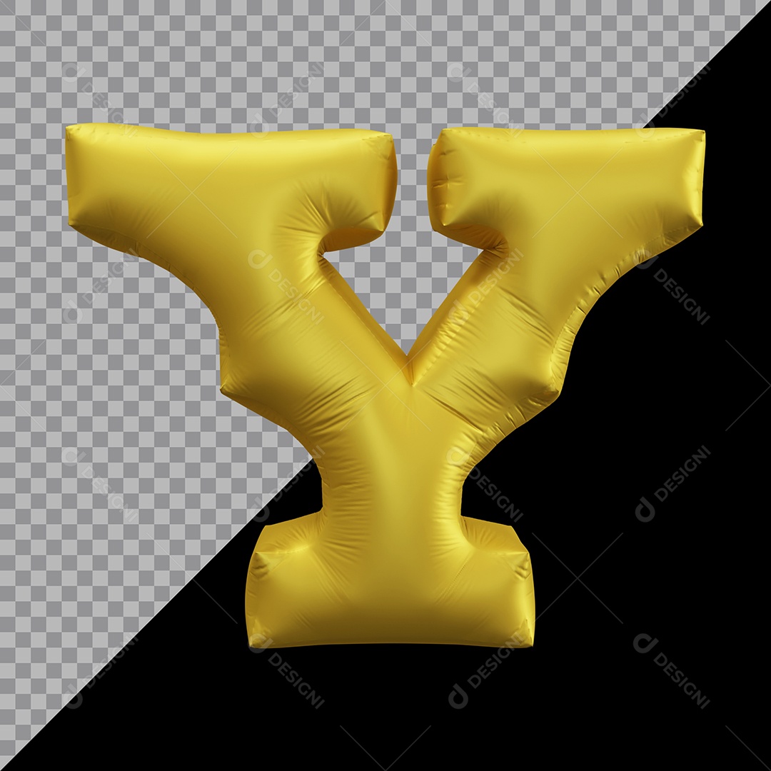 Letra Y Balão Dourado Elemento 3D Para Composição PSD