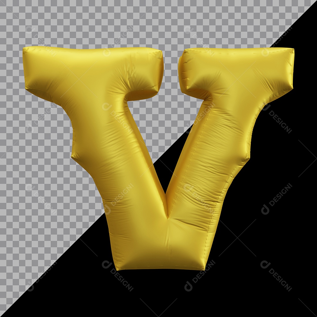 Letra V Balão Dourado Elemento 3D Para Composição PSD