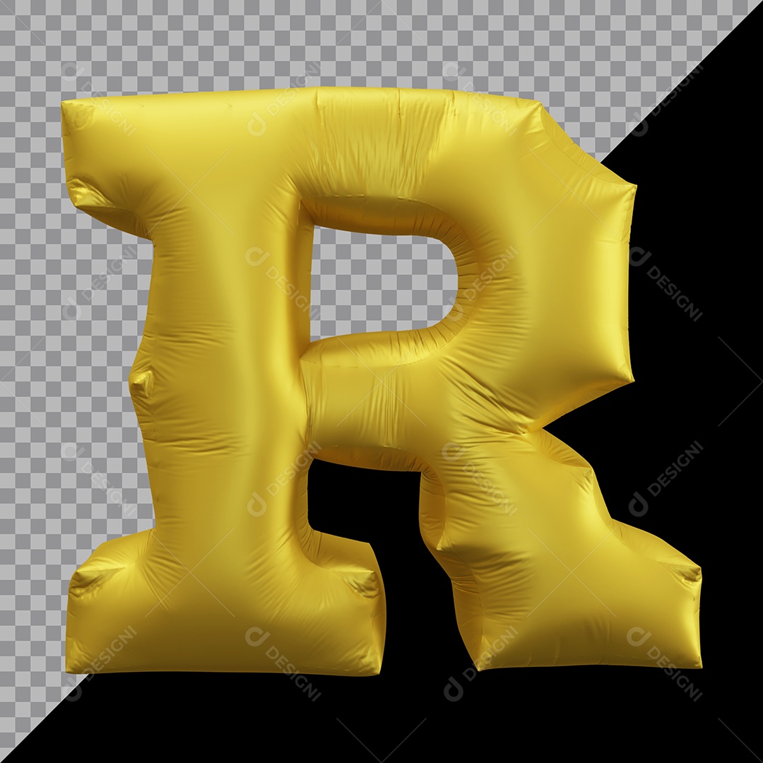 Letra R Balão Dourado Elemento 3D Para Composição PSD
