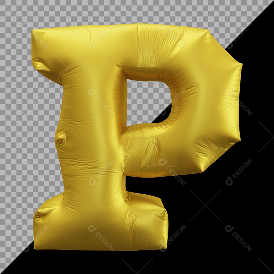 Letra P Balão Dourado Elemento 3D Para Composição PSD