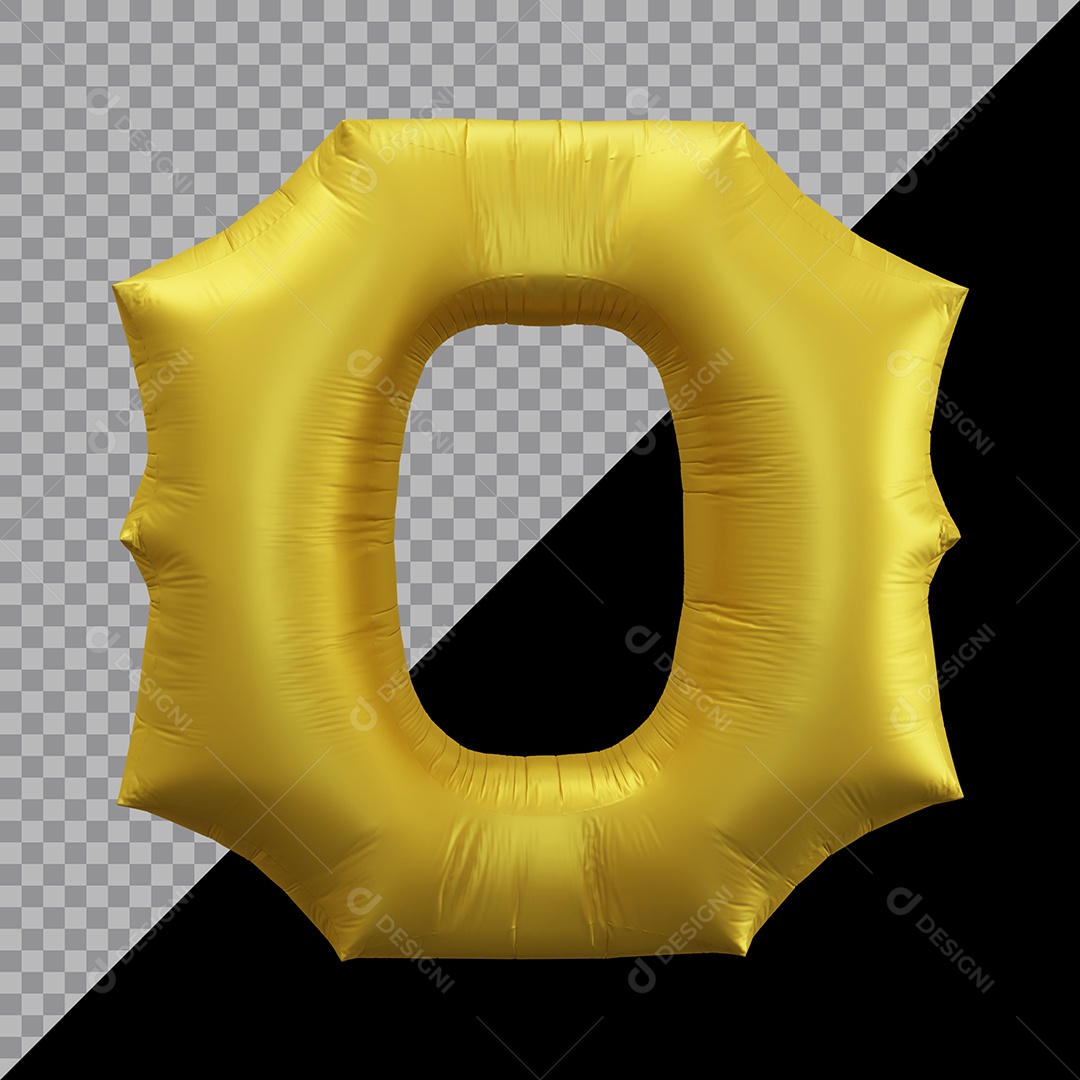 Letra O Balão Dourado Elemento 3D Para Composição PSD