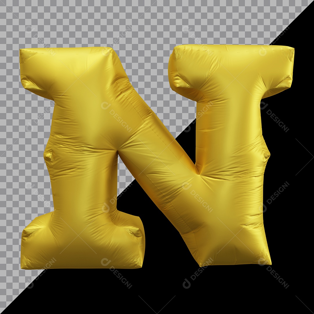 Letra N Balão Dourado Elemento 3D Para Composição PSD