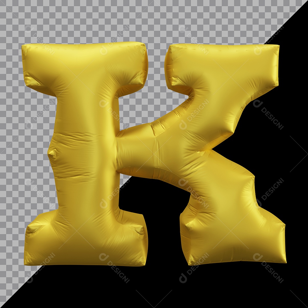 Letra K Balão Dourado Elemento 3D Para Composição PSD