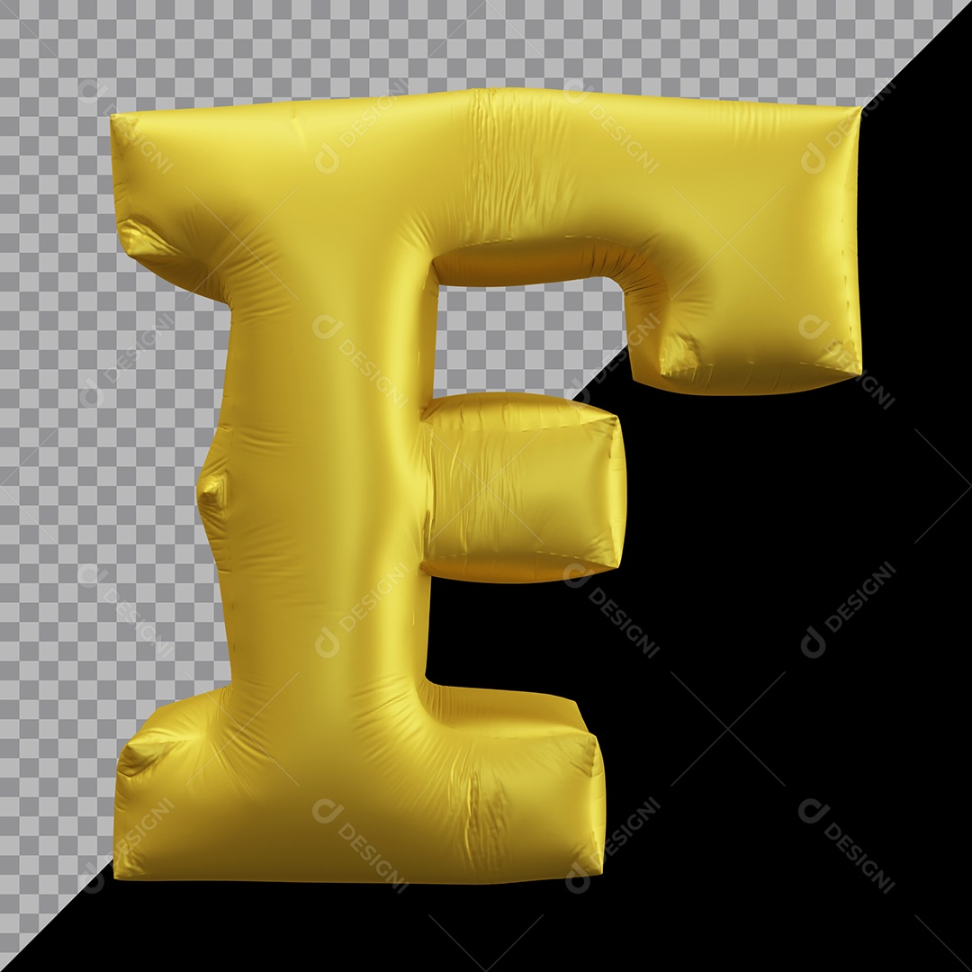 Letra F Balão Dourado Elemento 3D Para Composição PSD