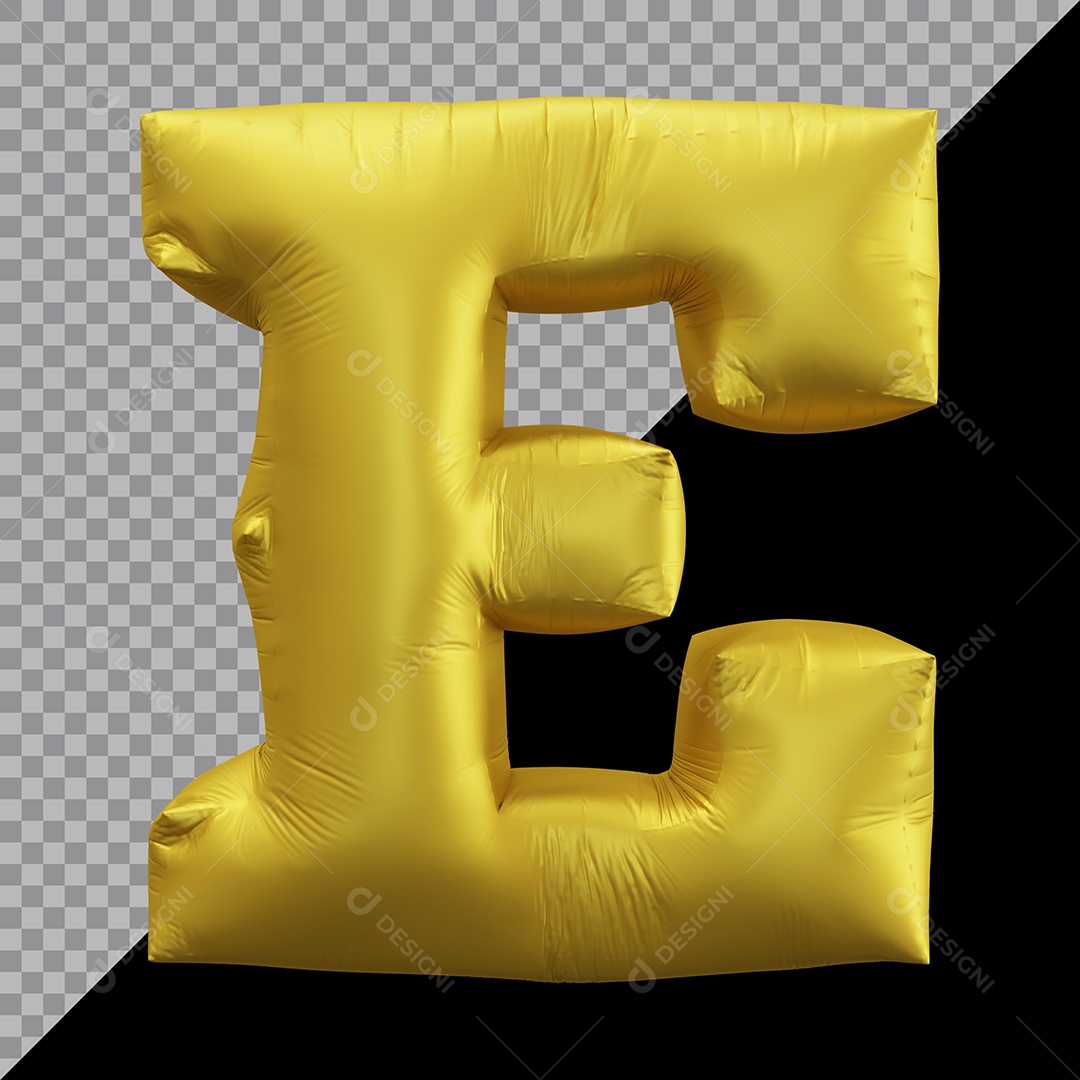 Letra E Balão Dourado Elemento 3D Para Composição PSD