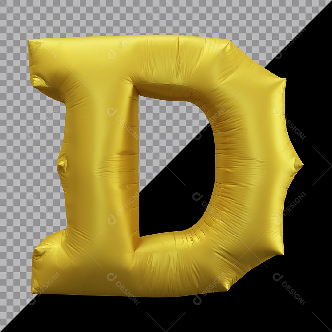 Letra D Balão Dourado Elemento 3D Para Composição PSD