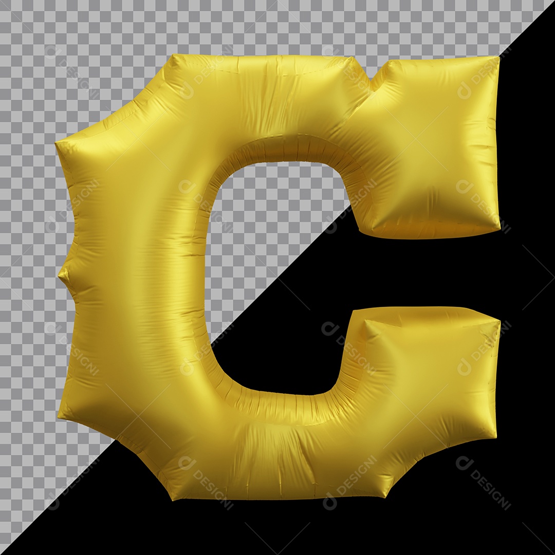 Letra C Balão Dourado Elemento 3D Para Composição PSD