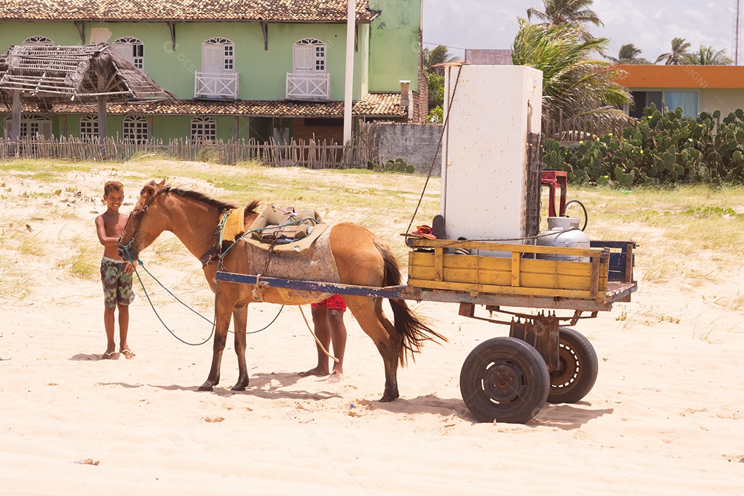 Carroça levando cargas sobre dunas areia