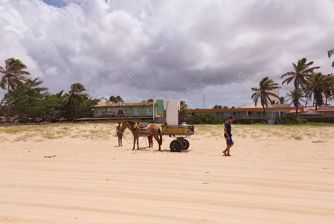 Carroça levando cargas sobre dunas areia