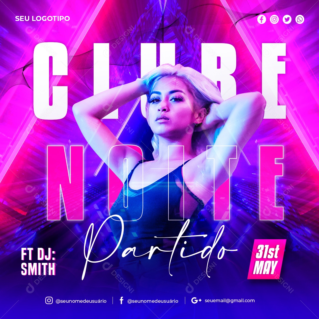 Flyer Clube Noite Partido Social Media PSD Editável