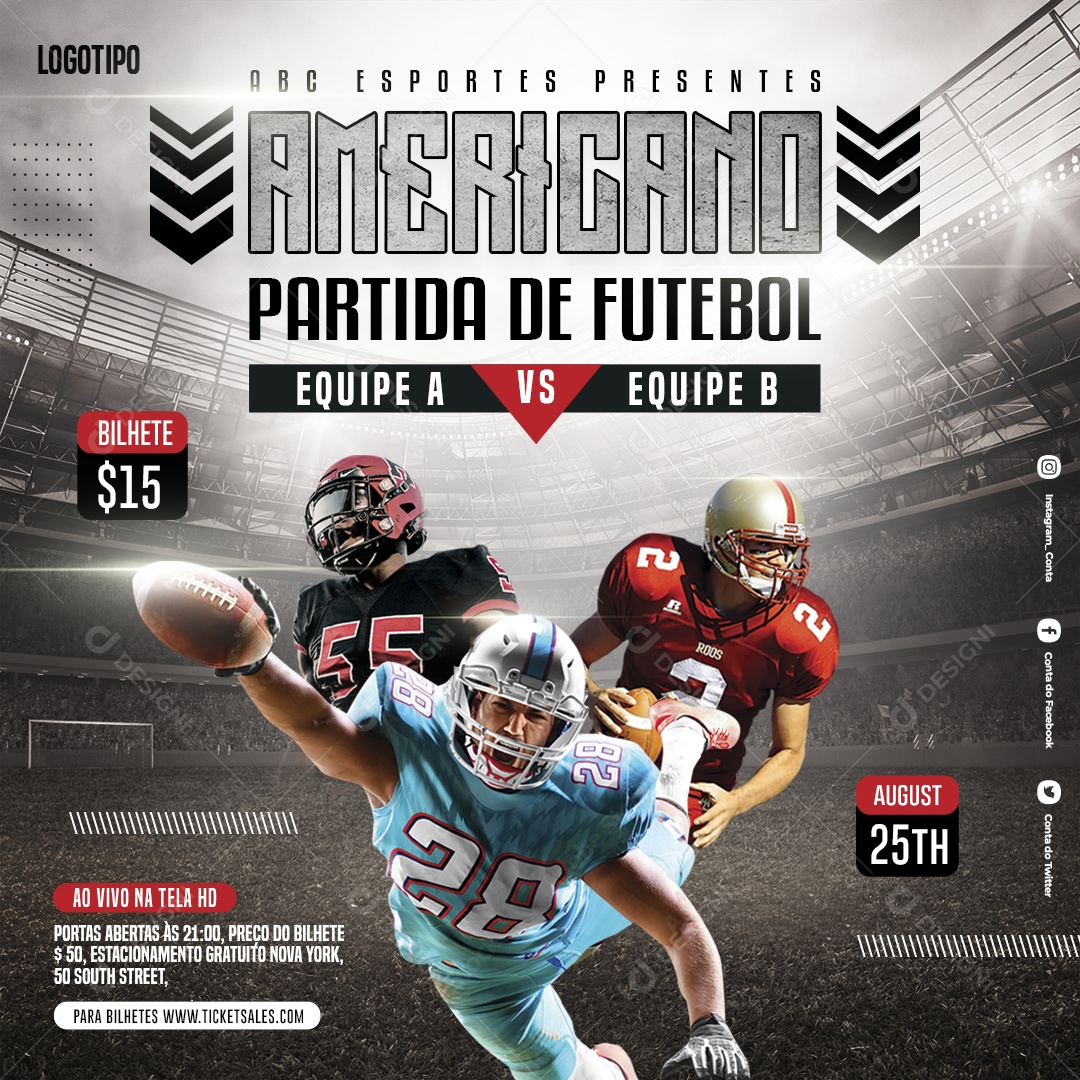 Social Media Esporte Futebol Americano PSD Editável