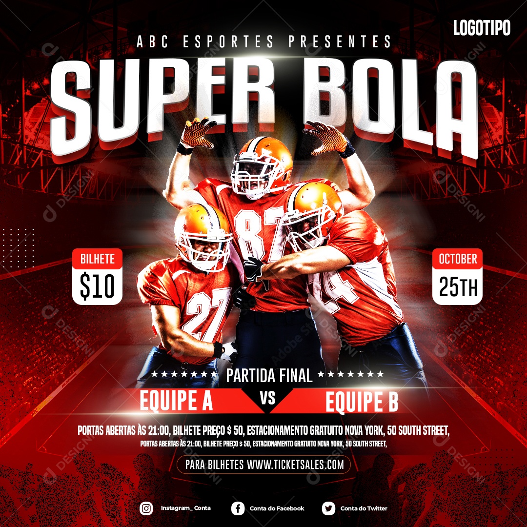 Social Media Esporte Futebol Americano PSD Editável