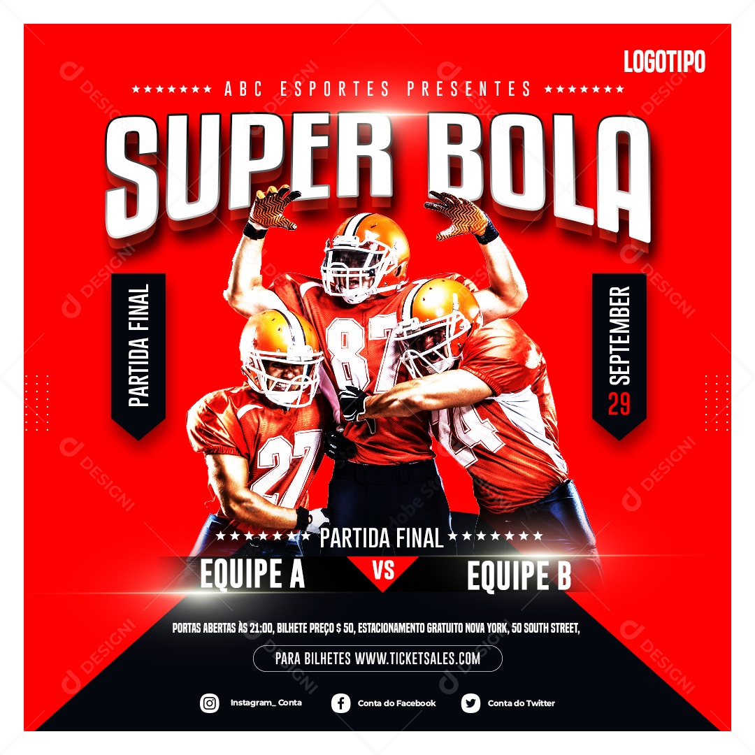 Social Media Esporte Futebol Americano PSD Editável