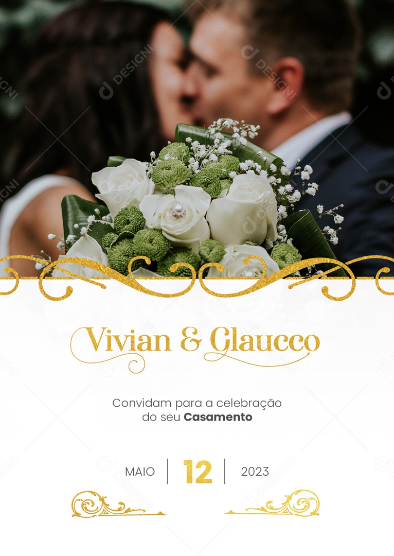Modelo de Convite de Casamento Vivian e Glaucco Covindam para a Celebração PSD Editável