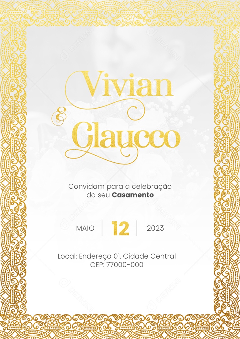 Modelo de Convite de Casamento PSD Editável