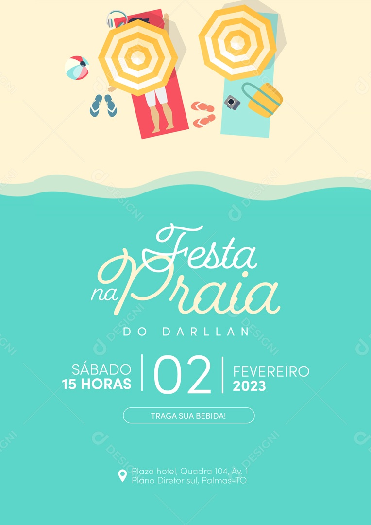 Modelo de Convite de Aniversário Festa na Praia PSD Editável