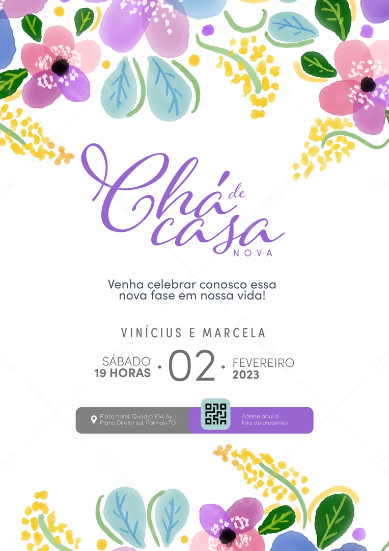 Modelo de Convite de Chá de Casa Nova Venha Celebrar Conosco PSD Editável