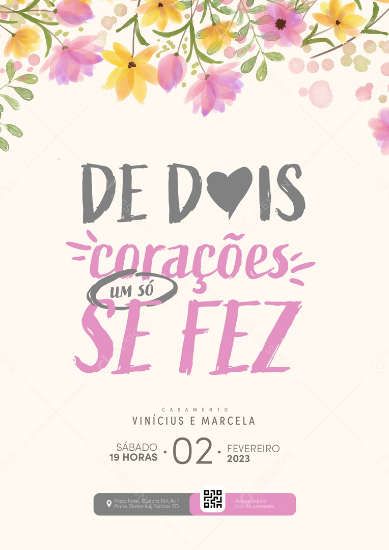 Modelo de Convite de Casamento De Dois Corações Um Só Se Fez PSD Editável