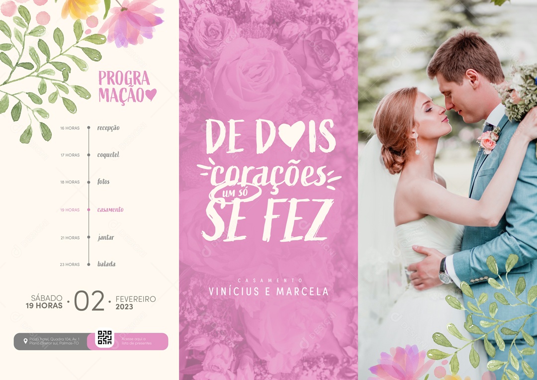 Modelo de Convite de Casamento De Dois Corações Um Só Se Fez PSD Editável