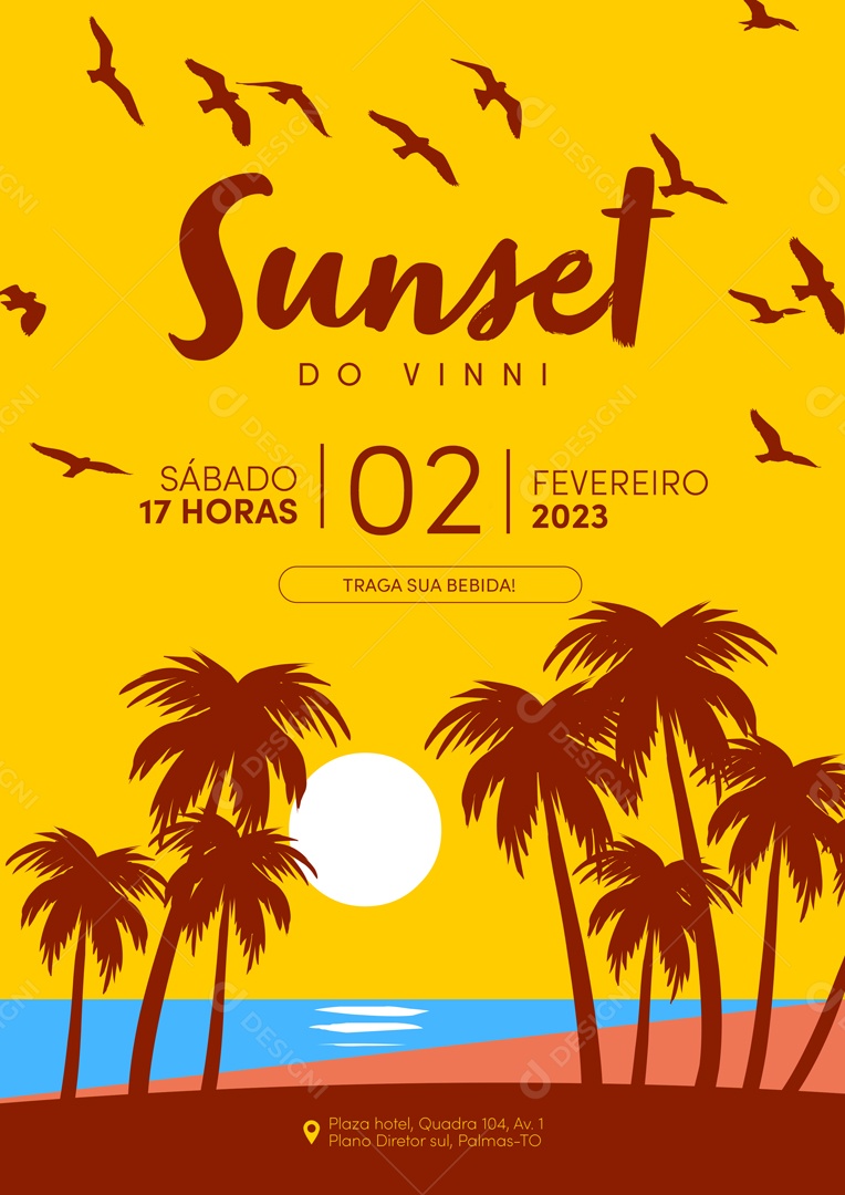 Modelo de Convite de Aniversário Sunset do Vinni PSD Editável