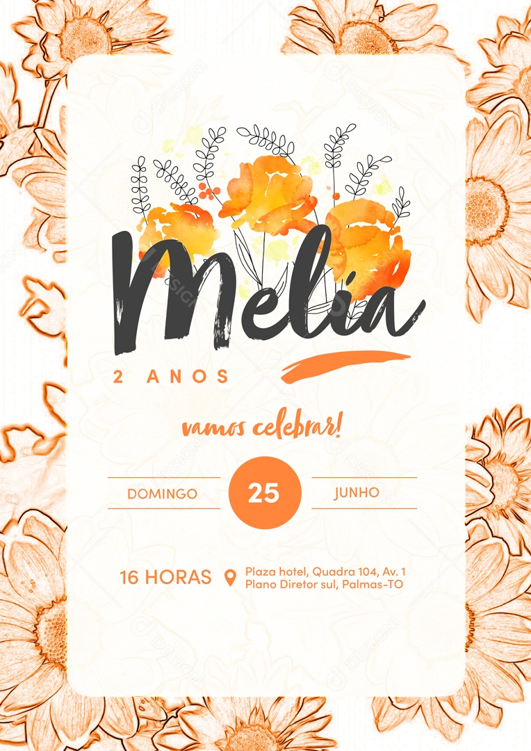 Modelo de Convite de Aniversário Vamos Celbrar! PSD Editável