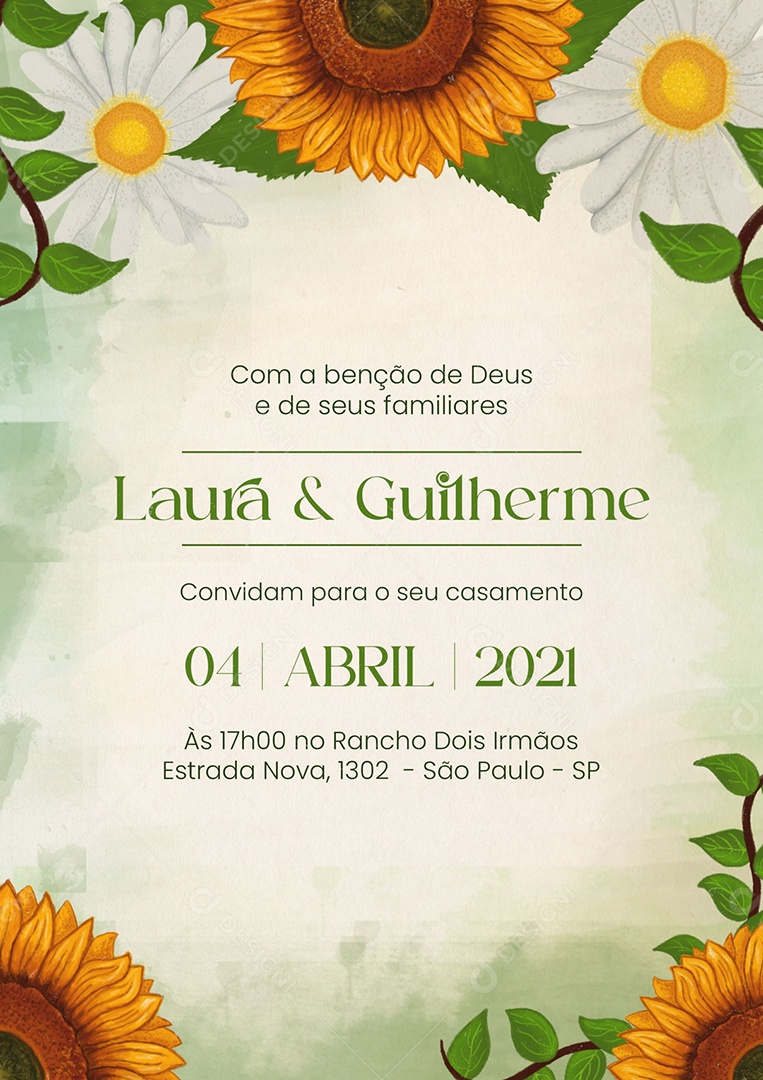 Modelo de Convite de Casamento Com a Bênção de Deus e de Deus Familiares PSD Editável
