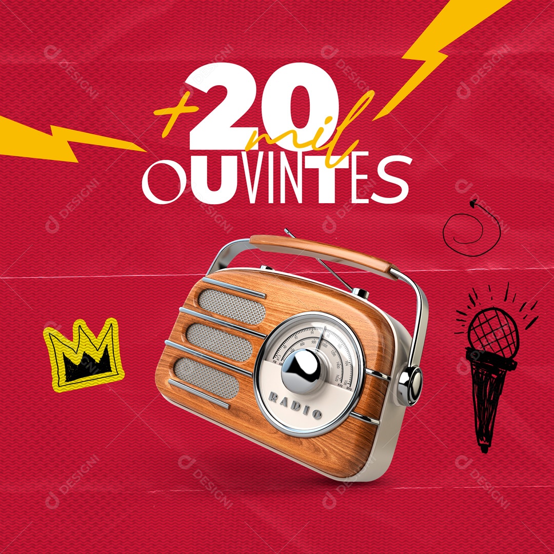 Social Media Podcast + 20 Mil Ouvintes PSD Editável