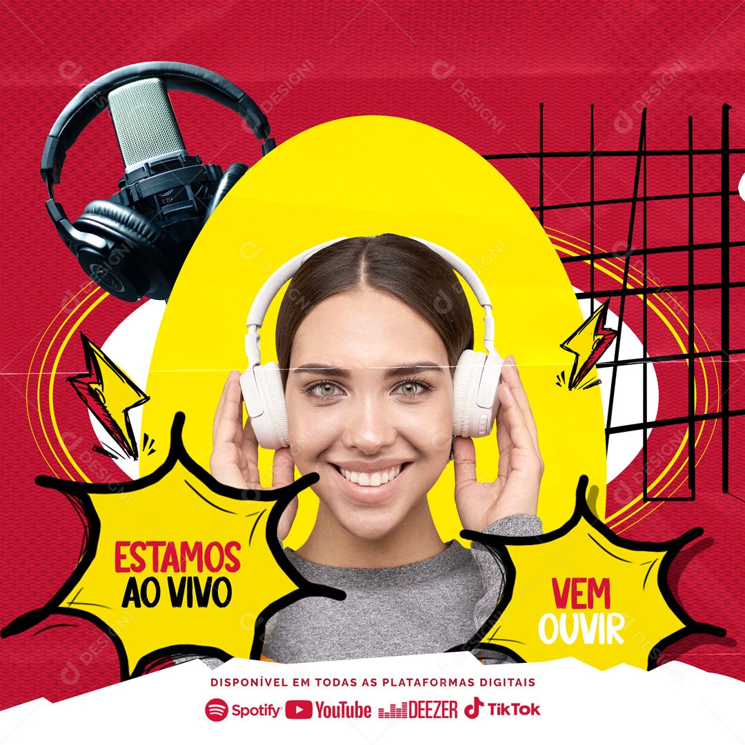 Podcast Estamos Ao Vivo Vem Ouvir Social Media PSD Editável