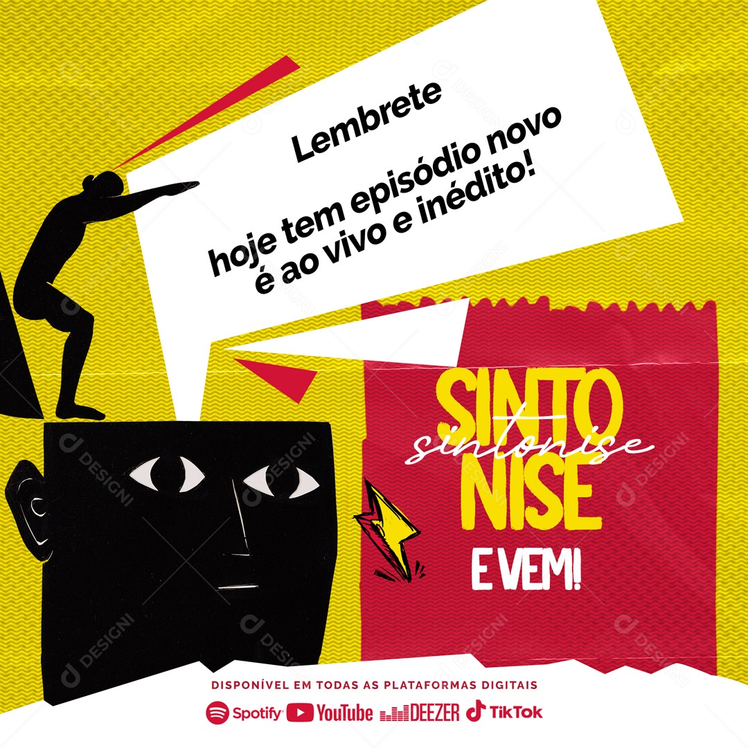 Social Media Lembrete Podcast Hoje tem Episódio Novo é Ao Vivo e Inédito PSD Editável