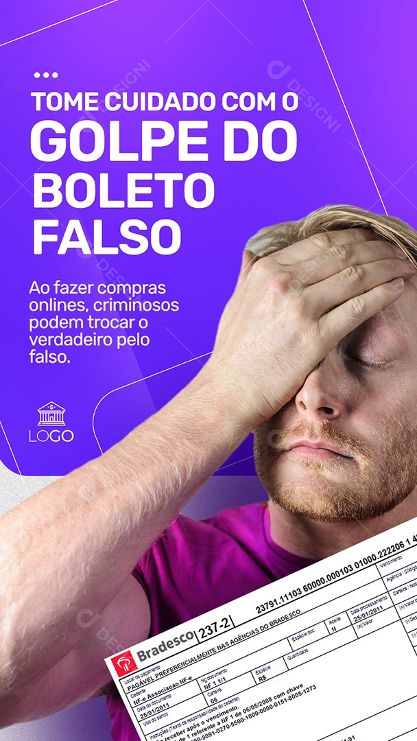 Story Cuidado com o Golpe do Boleto Falso Empréstimo Social Media PSD Editável