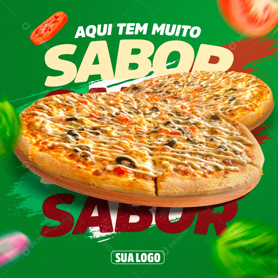Pizzaria Aqui Tem Muito Sabor Social Media PSD Editável