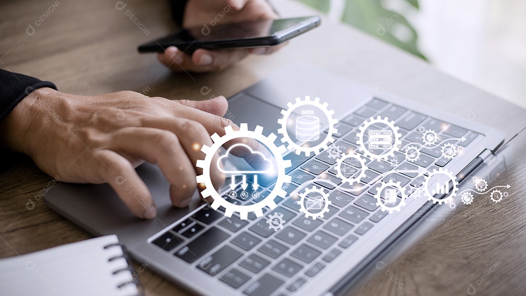 Diagrama de computação em nuvem. Tecnologia de nuvem. Armazenamento de dados.