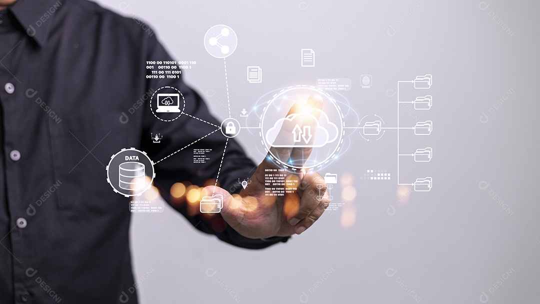 Tecnologia de computação em nuvem e armazenamento on-line para negócios de computador.