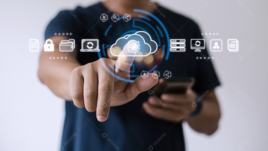 Conceito de tecnologia de nuvem. Armazenamento de dados de computação. infra de software.