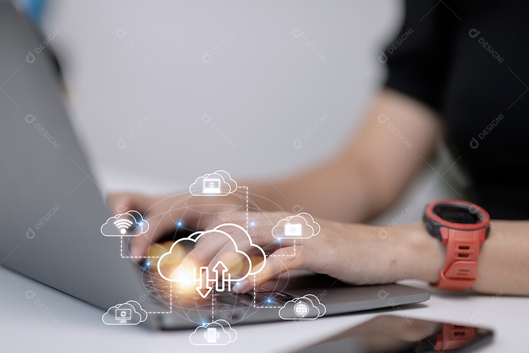 Ícone de rede de computação em nuvem e informações de dados de conexão de ícone.