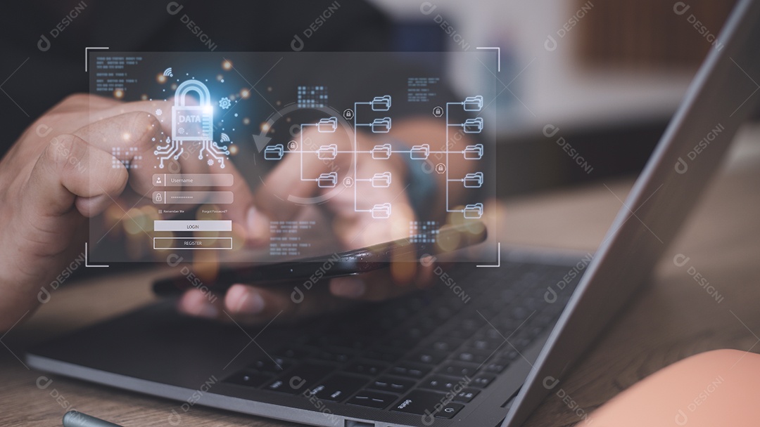 Conceito de segurança cibernética, segurança da informação e criptografia.