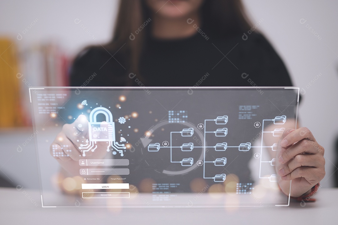 Conceito de segurança cibernética, segurança da informação e criptografia.