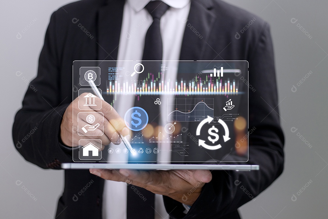 Gerente de comércio financeiro analisando indicadores do mercado de ações para melhor.