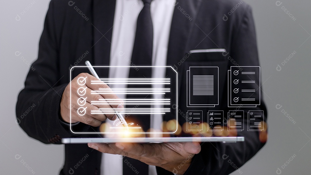 Conceito de assinatura eletrônica, empresários assinam eletrônico.