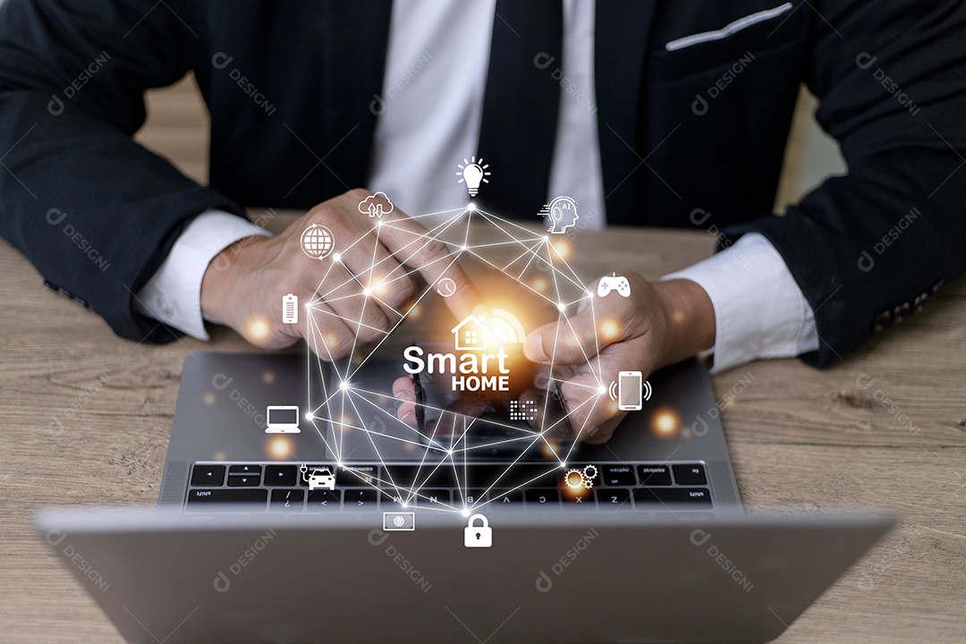 Conceito de automação residencial inteligente na tela virtual.