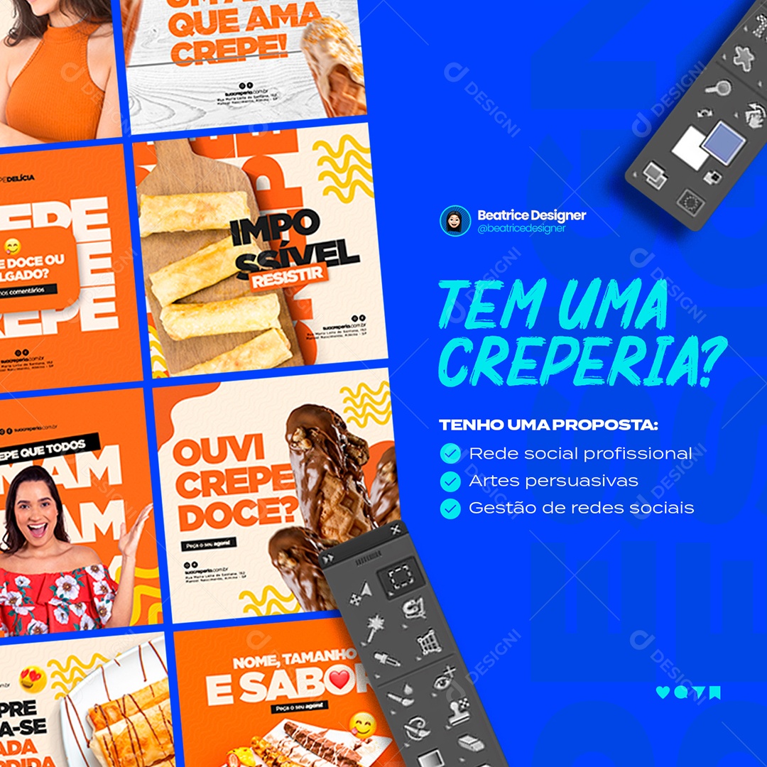 Tem uma Creperia Designer Gráfico Social Media PSD Editável