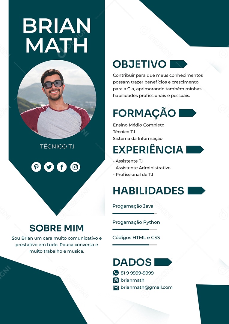 Modelo de Currículo Técnico T.I PSD Editável