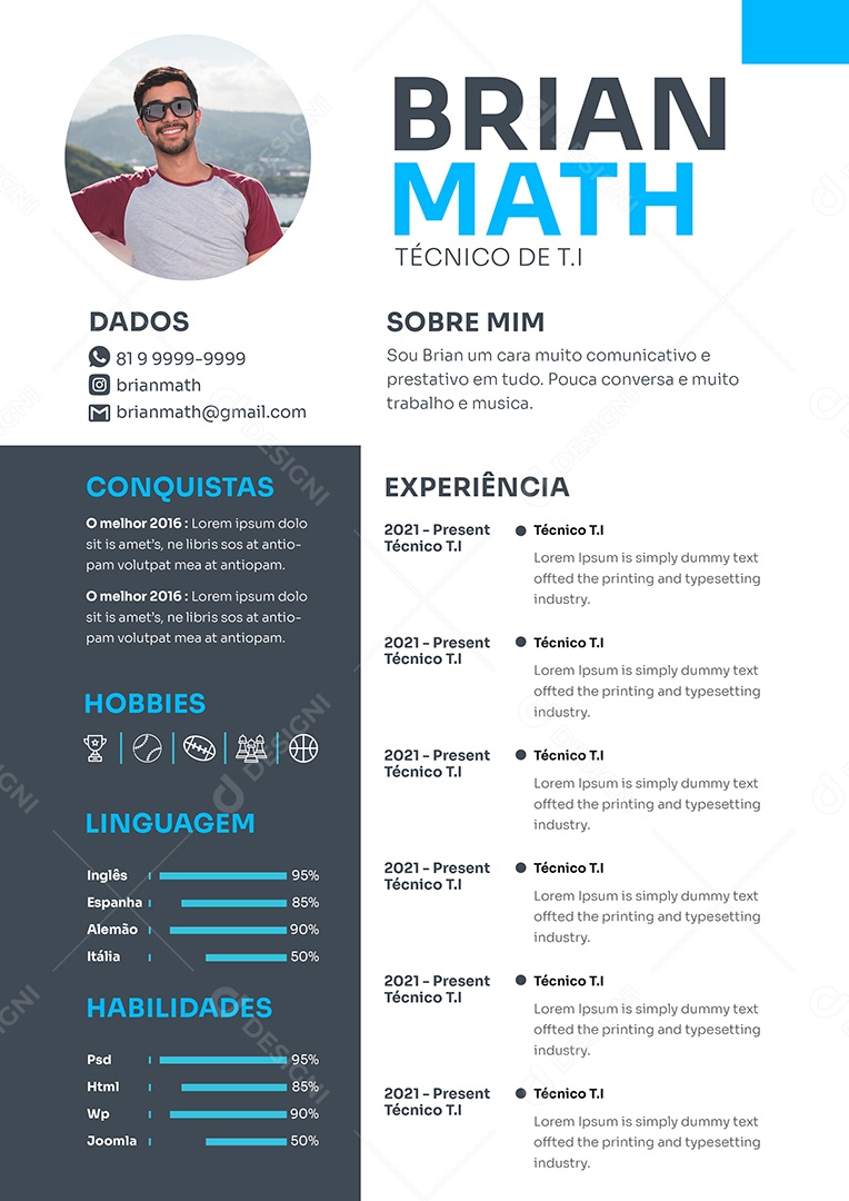 Modelo de Currículo Técnico T.I PSD Editável