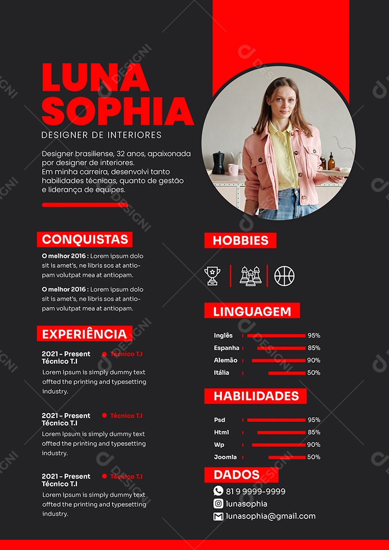 Modelo de Currículo Designer de Interiores PSD Editável