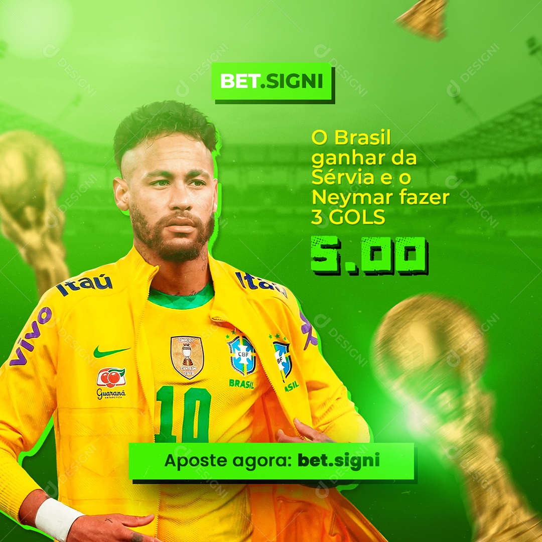 O Brasil Ganhar da Sérvia Casa de Apostas Social Media PSD Editável