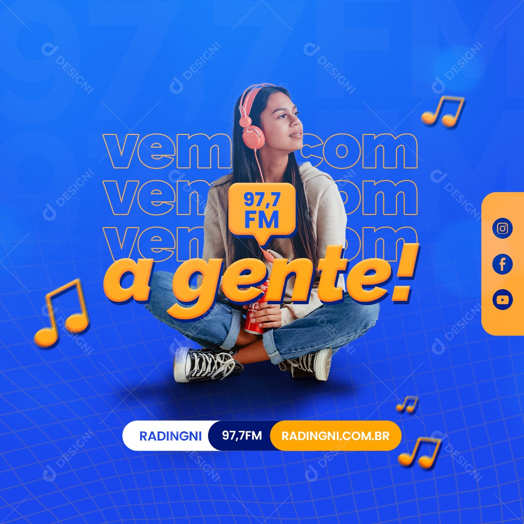 Vem com a Gente 97,7 FM Rádio Social Media PSD Editável