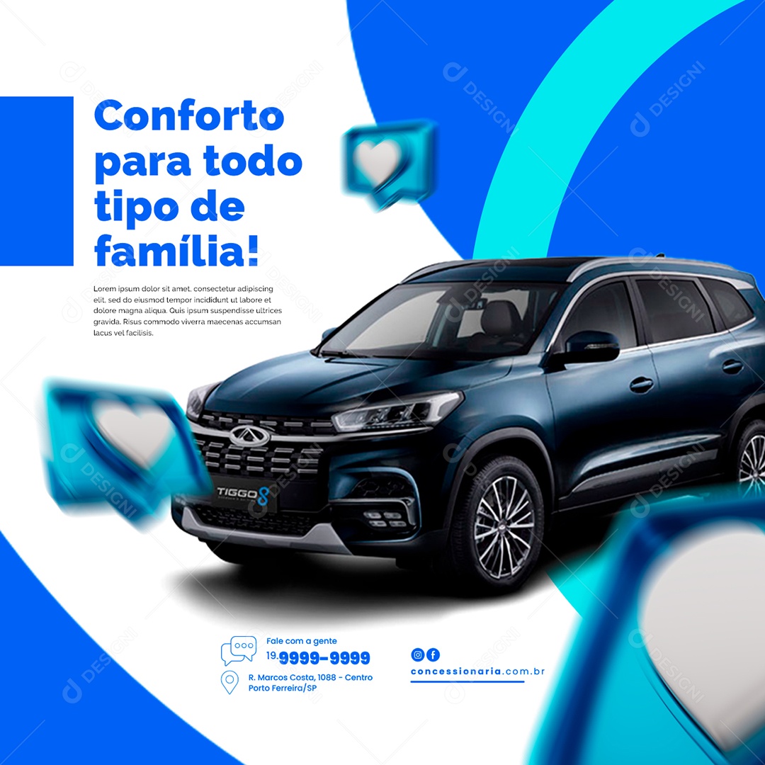 Conforto para Todo Tipo de Família Concessionária Social Media PSD Editável